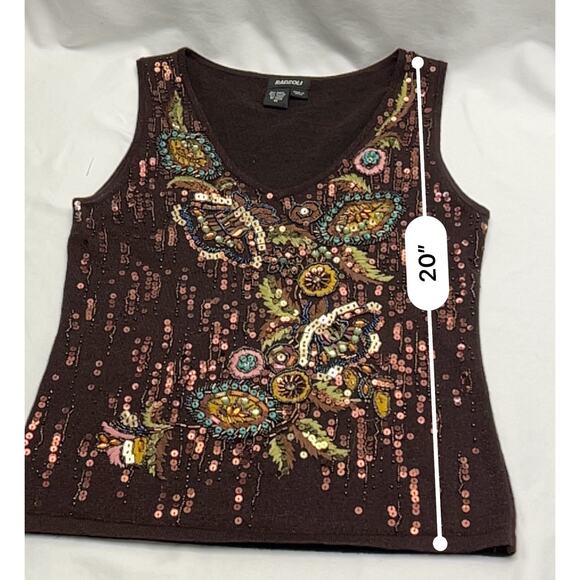 Radzoli Sweater Vest Women's Size Medium Brown Beaded Sequinned Artsy V Neck - Picture 6 of 7